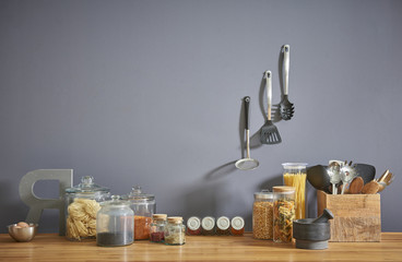 grey kitchen background and materials