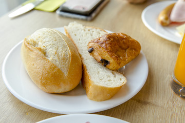 Bright and healthy breakfast, raw vegetables salad, fresh lettuce, cheese shakes, Western fried egg with the original bread,