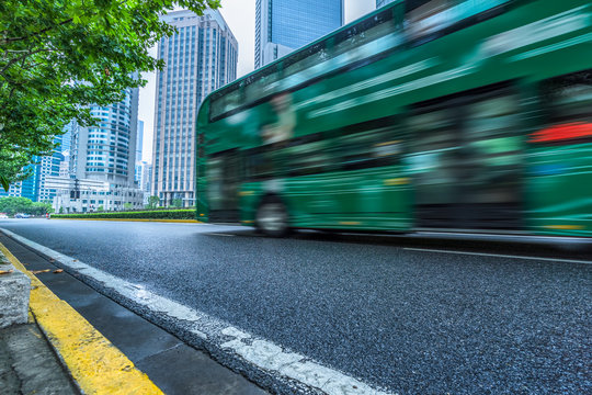 Bus Driving On Inner City Road Of Shanghai, China