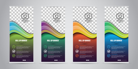 4 Different Color Business Roll Up. Standee Design. Banner Template. Presentation and Brochure. Vector illustration