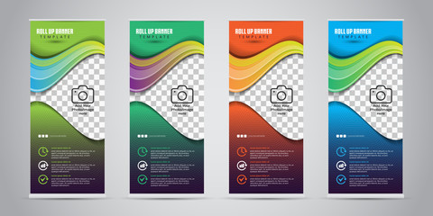4 Different Color Business Roll Up. Standee Design. Banner Template. Presentation and Brochure. Vector illustration