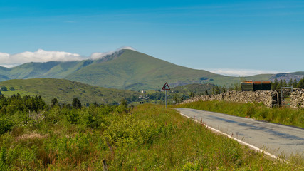 View over Snowdonia landscape from a country road near Deiniolen, Gwynedd, Wales, UK