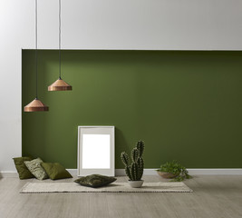 frame and carpet design decorative green wall background