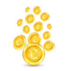 Bitcoin. Bit coin. Digital Currency. Cryptocurrency. Golden Icon Blurred