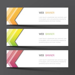 Fototapeta premium Web banner set design. Inspired by abstract, three color that green orange and purple on the gray background .Vector illustration.