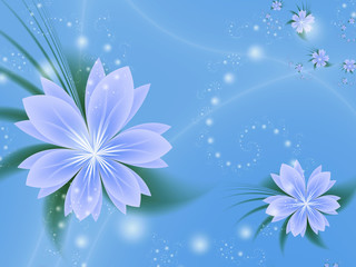 Winter fantasy. Flowers on a blue background