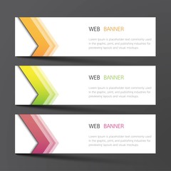 Web banner set design. Inspired by abstract, three color that green orange and purple on the gray background .Vector illustration.