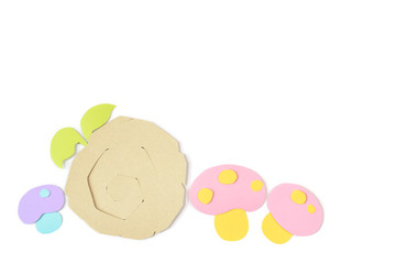 Mushroom and log paper cut on white background - isolated
