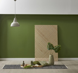 green decoration wall white background lamp and wood panel
