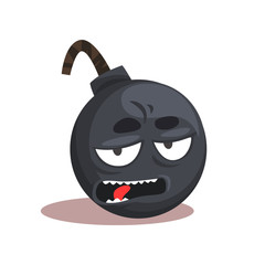 Comic bomb emoji. Cartoon character with bored face expression. Vector design for mobile application, print or sticker. Symbol in flat style