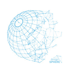 Broken Wireframe Sphere. Fractured Geometric Form. Lines Network Polygons of Circle