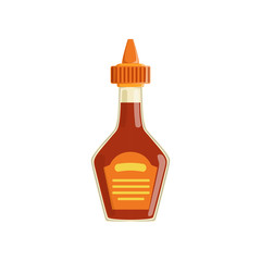Tomato ketchup in transparent plastic bottle with bland label. Hot sauce. Fast food concept. Flat vector design for food app or promotional poster
