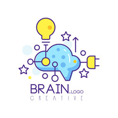 Colorful line art logo design with cloud, light bulb and stars