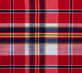 Red Checkered Fabric Background Texture.