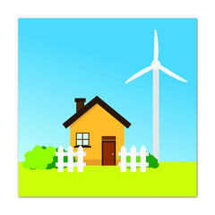 Fototapeta premium house simple vector with wind turbine