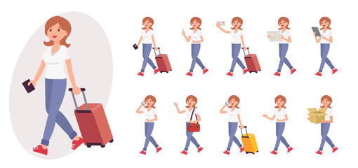 Cartoon character design female collection in ten different pose and gesture