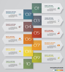 10 steps Timeline infographic element. 10 steps infographic, vector banner can be used for workflow layout, diagram,presentation, education or any number option. EPS10.