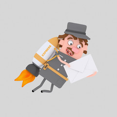 Mailman holding letter flying on rocket 

Isolate. Easy background remove. Easy color change. Easy combine! For custom illustration contact me.