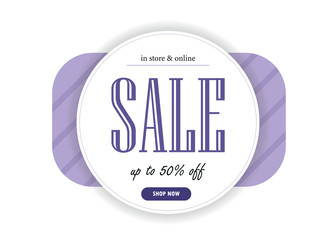 Sale banner template design. Vector illustration in ultra violet color.
