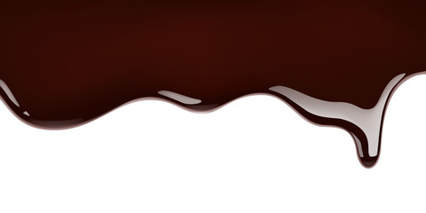 Melted chocolate leaking on white background realistic illustration