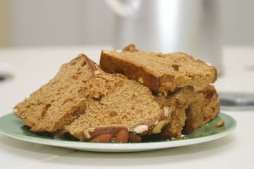 Slices of cake on plate