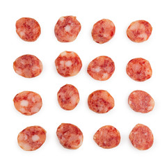Chinese sausage and chinese sausage sliced for cook isolated on a white background