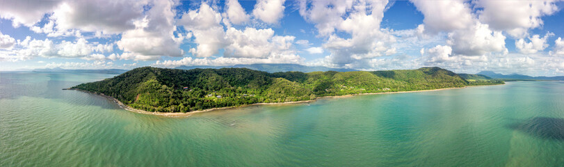 Super wide aerial panoramic view of the Daintree forest in Queensland Australia. Located 2 hours north of Cairns.