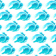 Vector seampless marine pattern with blue water waves isolated on white background in blue colors. Good for packaging paper design, banner background, product package.