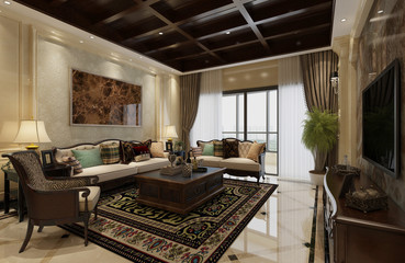 Interior living room in a classic style 3d illustration