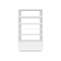 Blank empty showcases display with retail shelves. Front view. Vector mock up template ready for your design