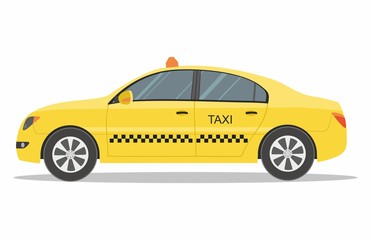 Taxi service  Yellow Automobile on White Background