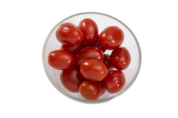 Bowl Of Fresh Cherry Tomatoes Isolated On White Background