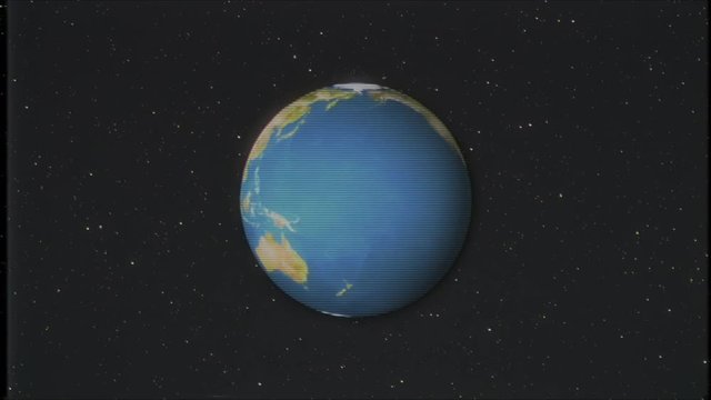 earth globe rotating in stars space old vhs tape retro intro effect tv screen animation background loop New quality universal retro vintage colorful video