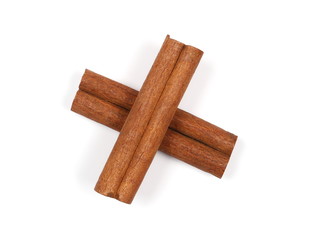 Cinnamon sticks spice isolated on white background, top view