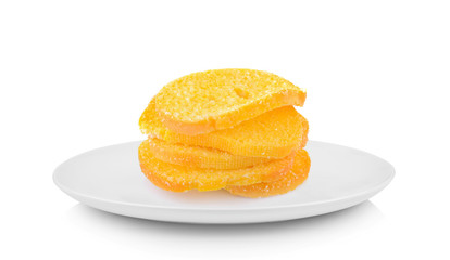 croutons in white plate on white background