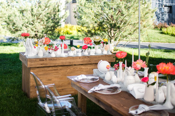 Tables sets for wedding or another catered event dinner