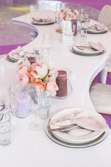 Table set for wedding or another catered event dinner