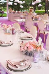 Table set for wedding or another catered event dinner