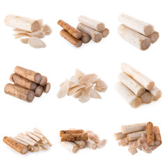 Fresh Burdock roots isolated on white background