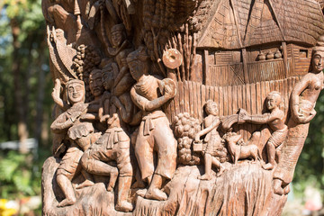 The figures of people carved from wood
