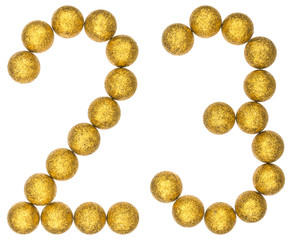 Numeral 23, twenty three, from decorative balls, isolated on white background