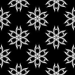 White floral seamless pattern on black background