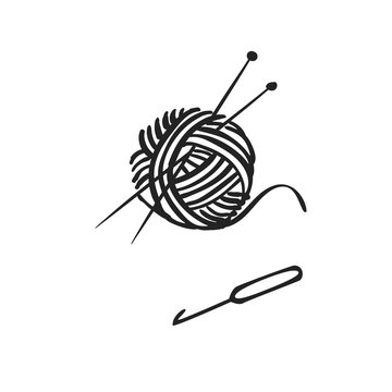 Vector hand drawn icon of knitting