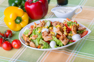 close up of caesar salad with ingredients