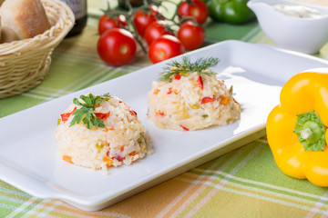 close up of rice side dish with ingredients