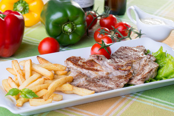 close up of pork steak with potatoes