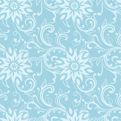 Fototapeta na wymiar Floral ornaments. Blue seamless pattern