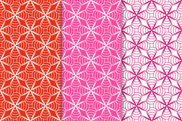 Geometric backgrounds. Red seamless wallpapers. Colored set