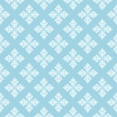 White floral ornament on blue. Seamless pattern