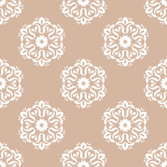 Seamless beige pattern with white wallpaper ornaments